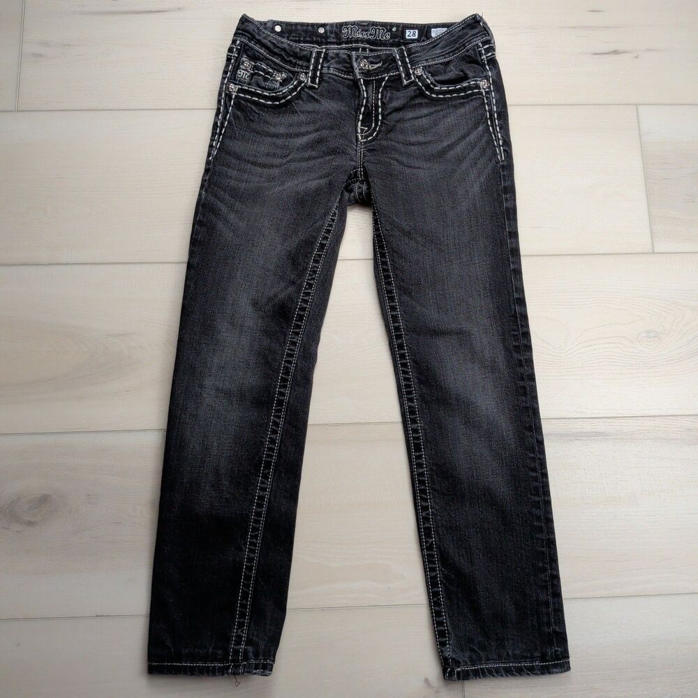 Miss Me Jeans Womens 27‎ Dark Gray Skinny JP5014SK-3 Embellished Pockets Denim